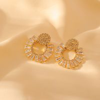 1 Pair Glam Shiny Solid Color Plating Inlay Copper Zircon 18K Gold Plated Ear Studs main image 6