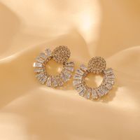 1 Pair Glam Shiny Solid Color Plating Inlay Copper Zircon 18K Gold Plated Ear Studs main image 5