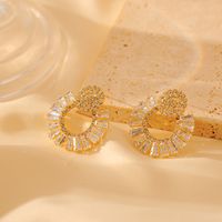 1 Pair Glam Shiny Solid Color Plating Inlay Copper Zircon 18K Gold Plated Ear Studs sku image 1