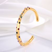 Simple Style C Shape Artificial Diamond Titanium Steel Wholesale Cuff Bracelets main image 5