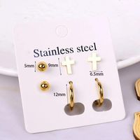 1 Set Simple Style Cross Star Heart Shape Plating 316 Stainless Steel  Ear Studs sku image 7