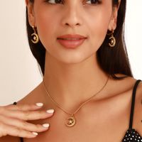 Titanium Steel Elegant Lady Inlay Star Moon Zircon Earrings Necklace Jewelry Set main image 5