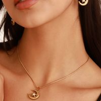 Titanium Steel Elegant Lady Inlay Star Moon Zircon Earrings Necklace Jewelry Set main image 4