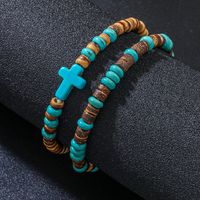 Casual Retro Cross Wooden Beads Turquoise Unisex Bracelets main image 1
