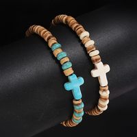 Casual Retro Cross Wooden Beads Turquoise Unisex Bracelets main image 4