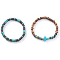 Casual Retro Cross Wooden Beads Turquoise Unisex Bracelets sku image 1