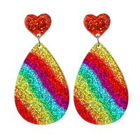 1 Pair Simple Style Classic Style Color Block Heart Shape Printing Arylic Pu Leather Drop Earrings main image 2