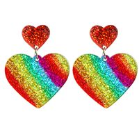 1 Pair Simple Style Classic Style Color Block Heart Shape Printing Arylic Pu Leather Drop Earrings main image 4