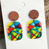 1 Pair Simple Style Classic Style Color Block Heart Shape Printing Arylic Pu Leather Drop Earrings sku image 6