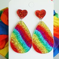1 Pair Simple Style Classic Style Color Block Heart Shape Printing Arylic Pu Leather Drop Earrings sku image 1