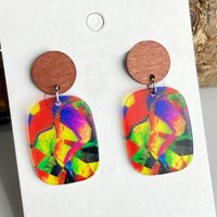1 Pair Simple Style Classic Style Color Block Heart Shape Printing Arylic Pu Leather Drop Earrings sku image 7