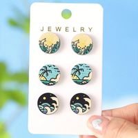 1 Set Simple Style Classic Style Waves Printing Wood Ear Studs main image 1