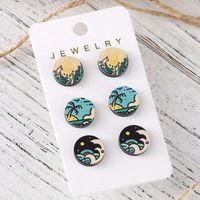 1 Set Simple Style Classic Style Waves Printing Wood Ear Studs main image 5