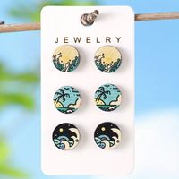 1 Set Simple Style Classic Style Waves Printing Wood Ear Studs main image 4