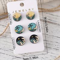 1 Set Simple Style Classic Style Waves Printing Wood Ear Studs main image 3