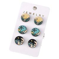 1 Set Simple Style Classic Style Waves Printing Wood Ear Studs main image 2