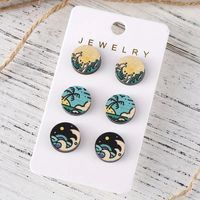 1 Set Simple Style Classic Style Waves Printing Wood Ear Studs sku image 1