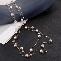 Casual Simple Style Round Imitation Pearl Alloy Beaded 14K Gold Plated Women's Long Necklace main image 4