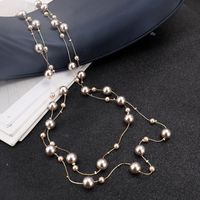 Casual Simple Style Round Imitation Pearl Alloy Beaded 14K Gold Plated Women's Long Necklace sku image 3