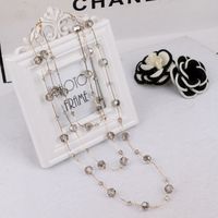 Simple Style Round Artificial Crystal Alloy Beaded Women's Sweater Chain Long Necklace main image 5