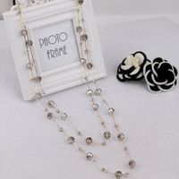 Simple Style Round Artificial Crystal Alloy Beaded Women's Sweater Chain Long Necklace main image 2