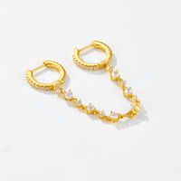 1 Piece Simple Style U Shape Round Chain Inlay Sterling Silver Zircon 18K Gold Plated Earrings main image 3