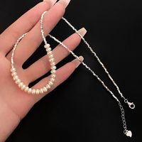Sterling Silver Elegant Simple Style Beaded Pearl Geometric Necklace main image 5
