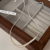 Sterling Silver Elegant Simple Style Beaded Pearl Geometric Necklace main image 4