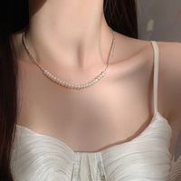 Sterling Silver Elegant Simple Style Beaded Pearl Geometric Necklace main image 2