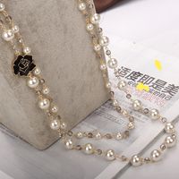 IG Style Sweet Round Flower Imitation Pearl Alloy Beaded Women's Long Necklace Necklace main image 3