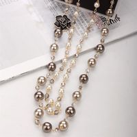 IG Style Sweet Round Flower Imitation Pearl Alloy Beaded Women's Long Necklace Necklace sku image 1