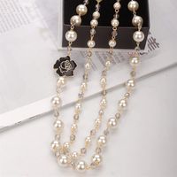 IG Style Sweet Round Flower Imitation Pearl Alloy Beaded Women's Long Necklace Necklace sku image 2