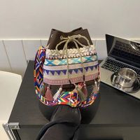 Women's Medium Canvas Geometric Ethnic Style Tassel String Bucket Bag main image 5