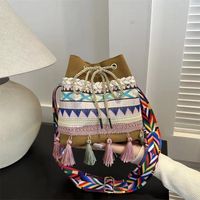 Women's Medium Canvas Geometric Ethnic Style Tassel String Bucket Bag main image 4