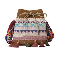 Women's Medium Canvas Geometric Ethnic Style Tassel String Bucket Bag sku image 2