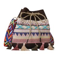 Women's Medium Canvas Geometric Ethnic Style Tassel String Bucket Bag sku image 1