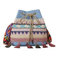 Women's Medium Canvas Geometric Ethnic Style Tassel String Bucket Bag sku image 4