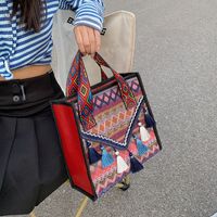 Women's Large Pu Leather Geometric Ethnic Style Tassel Square Zipper Handbag sku image 1