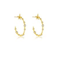 1 Pair Sweet Shiny C Shape Star Plating Inlay Sterling Silver Zircon 18K Gold Plated Ear Studs sku image 2