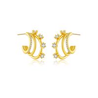 1 Pair IG Style Simple Style C Shape Inlay Sterling Silver Zircon 18K Gold Plated Ear Studs main image 5