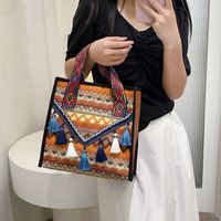 Women's Large Pu Leather Geometric Ethnic Style Tassel Square Zipper Handbag sku image 3
