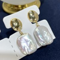 Freshwater Pearl Copper Simple Style Classic Style Stoving Varnish Color Block Drop Earrings sku image 3
