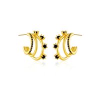1 Pair IG Style Simple Style C Shape Inlay Sterling Silver Zircon 18K Gold Plated Ear Studs sku image 4