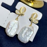 Freshwater Pearl Copper Simple Style Classic Style Stoving Varnish Color Block Drop Earrings sku image 4