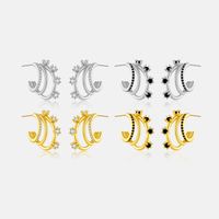 1 Pair IG Style Simple Style C Shape Inlay Sterling Silver Zircon 18K Gold Plated Ear Studs main image 1