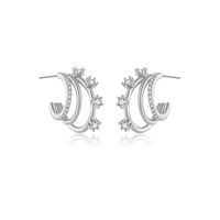 1 Pair IG Style Simple Style C Shape Inlay Sterling Silver Zircon 18K Gold Plated Ear Studs sku image 1