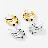 1 Pair IG Style Simple Style C Shape Inlay Sterling Silver Zircon 18K Gold Plated Ear Studs main image 3