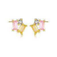 1 Pair IG Style Shiny Rectangle Plating Inlay Sterling Silver Zircon 18K Gold Plated Ear Studs sku image 1