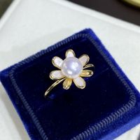 Baroque Pearls Copper Simple Style Classic Style Inlay Flower Rhinestones Freshwater Pearl Rings sku image 4