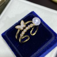 Baroque Pearls Copper Simple Style Classic Style Inlay Flower Rhinestones Freshwater Pearl Rings main image 4